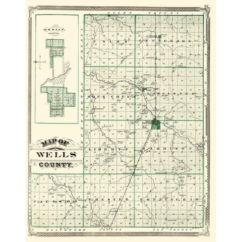 Wells Indiana Landowner - Baskin 1876 Black Modern Wood Framed Art Print with Double Matting by Baskin