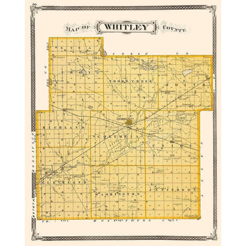 Whitley Indiana - Baskin 1876 Gold Ornate Wood Framed Art Print with Double Matting by Baskin