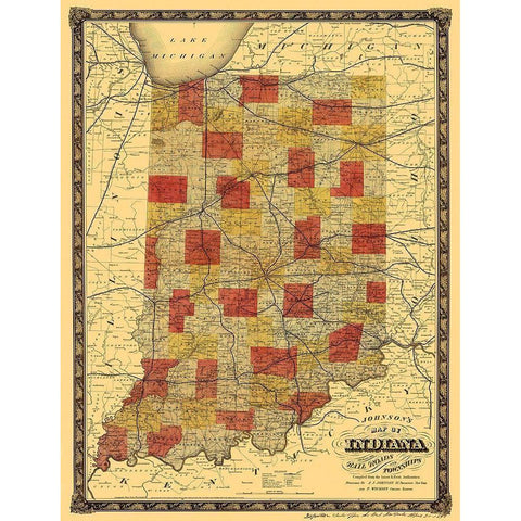 Indiana - Johnson 1858 White Modern Wood Framed Art Print by Johnson