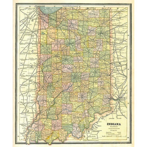 Indiana - Cram 1886 Gold Ornate Wood Framed Art Print with Double Matting by Cram