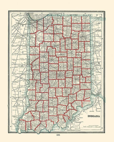 Indiana - Rathbun 1893 White Modern Wood Framed Art Print with Double Matting by Rathbun