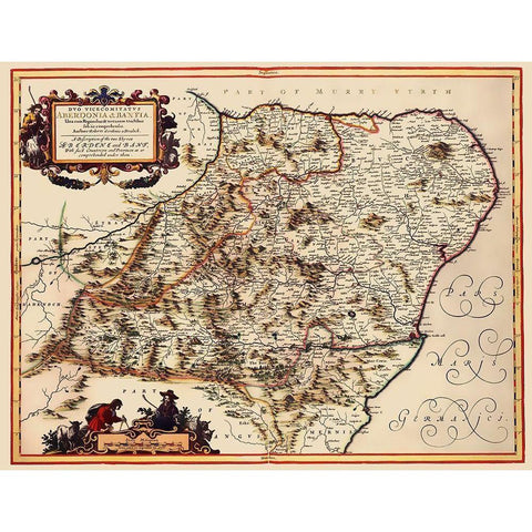 Aberdene Banf Scotland - Blaeu 1654 Gold Ornate Wood Framed Art Print with Double Matting by Blaeu
