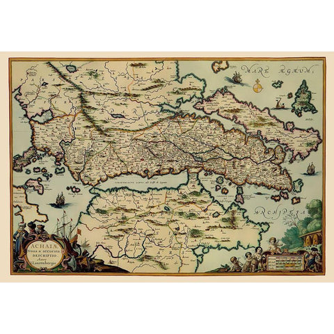 Achaea Region Greece - Lauremberg 1654 White Modern Wood Framed Art Print by Lauremberg