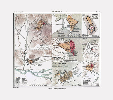 Ancient Cities Europe Africa - Perthes 1896 Black Ornate Wood Framed Art Print with Double Matting by Perthes