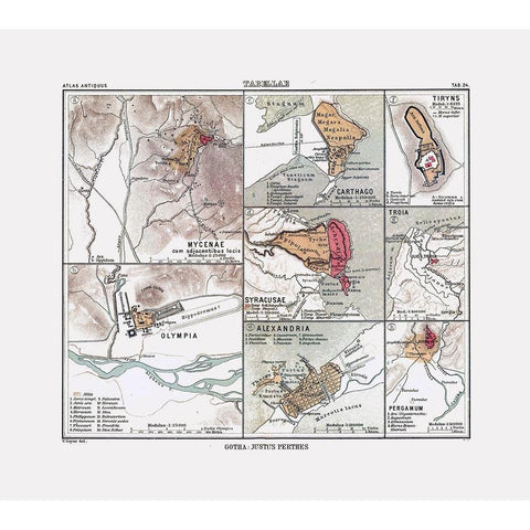 Ancient Cities Europe Africa - Perthes 1896 Gold Ornate Wood Framed Art Print with Double Matting by Perthes