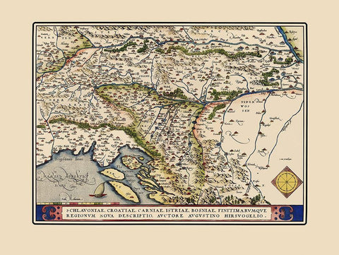 Adriatic Eastern Region - Ortelius 1570 Black Ornate Wood Framed Art Print with Double Matting by Ortelius