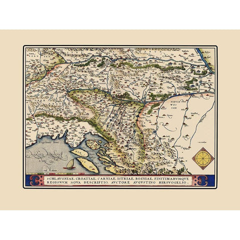 Adriatic Eastern Region - Ortelius 1570 Black Modern Wood Framed Art Print with Double Matting by Ortelius