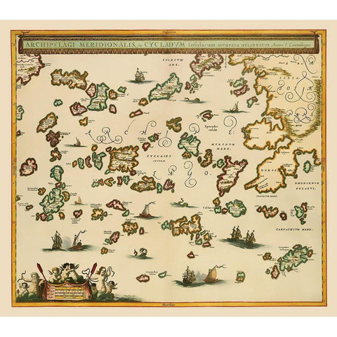 Aegean Sea Greece  - Lauremberg 1654 White Modern Wood Framed Art Print by Lauremberg