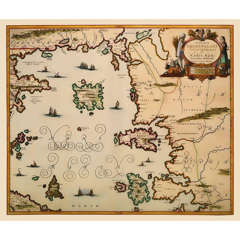 Aegean Islands Greece - Jansson 1654 Black Modern Wood Framed Art Print with Double Matting by Jansson