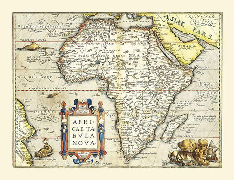 Africa - Ortelius 1570 White Modern Wood Framed Art Print with Double Matting by Ortelius