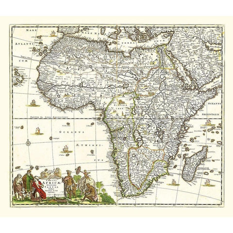 Africa - De Wit 1688 Black Modern Wood Framed Art Print with Double Matting by De Wit