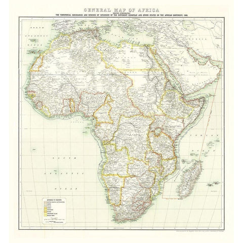 Africa - Bartholomew 1909 White Modern Wood Framed Art Print by Bartholomew