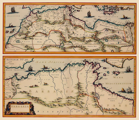 Africa Northern Coast - Blaeu 1650 Black Ornate Wood Framed Art Print with Double Matting by Blaeu