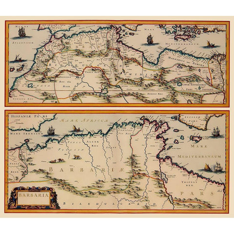 Africa Northern Coast - Blaeu 1650 Black Modern Wood Framed Art Print with Double Matting by Blaeu