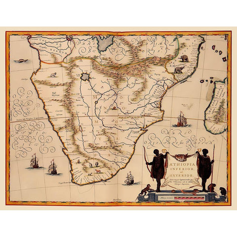 Southern Africa - Jansson 1635 Black Modern Wood Framed Art Print with Double Matting by Jansson