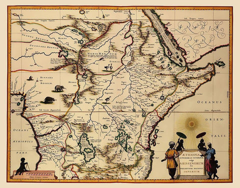 Eastern Africa - Blaeu 1635 Black Ornate Wood Framed Art Print with Double Matting by Blaeu