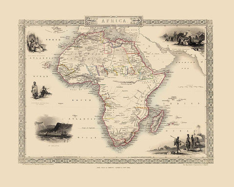 Africa - Tallis 1851 White Modern Wood Framed Art Print with Double Matting by Tallis