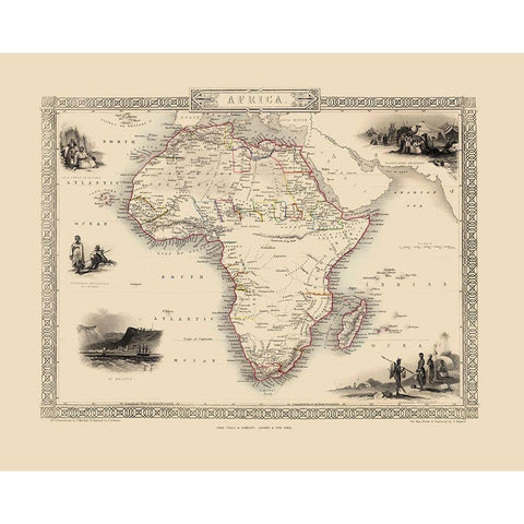 Africa - Tallis 1851 White Modern Wood Framed Art Print by Tallis