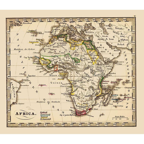 Africa - Stieler 1852 Black Modern Wood Framed Art Print with Double Matting by Stieler