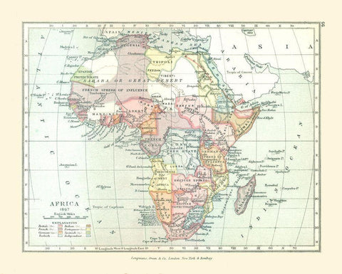 Africa - Gardiner 1897 Black Ornate Wood Framed Art Print with Double Matting by Gardiner