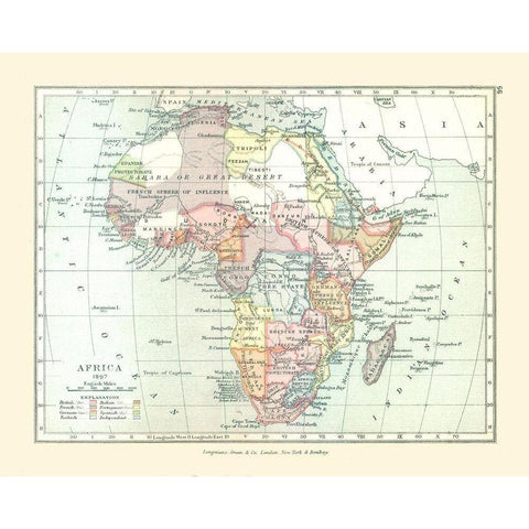 Africa - Gardiner 1897 Gold Ornate Wood Framed Art Print with Double Matting by Gardiner
