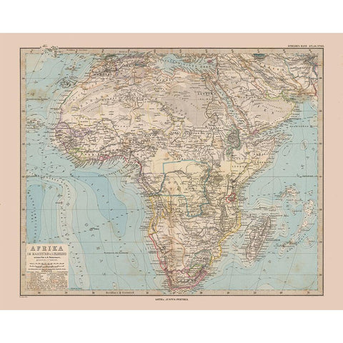Africa - Stieler  1885 Black Modern Wood Framed Art Print by Stieler