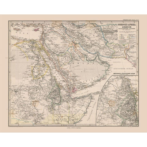 North East Africa Arabia - Stieler  1885 Gold Ornate Wood Framed Art Print with Double Matting by Stieler