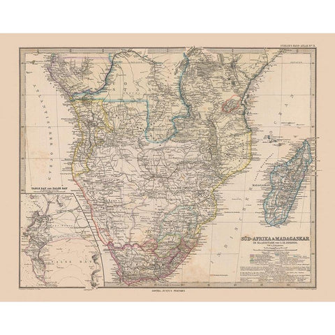 South Africa Madagascar - Stieler  1885 Black Modern Wood Framed Art Print by Stieler