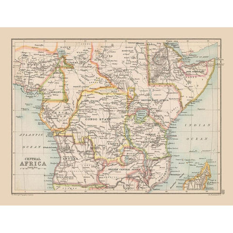 Central Africa - Bartholomew 1892 White Modern Wood Framed Art Print by Bartholomew