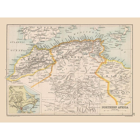 Northern Africa - Bartholomew 1892 Black Modern Wood Framed Art Print with Double Matting by Bartholomew