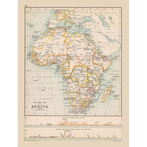 Political Africa - Bartholomew 1892 White Modern Wood Framed Art Print by Bartholomew