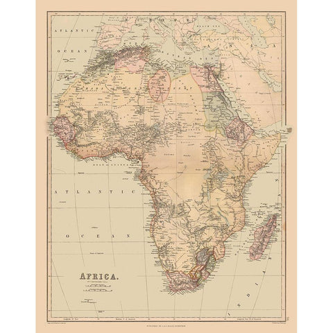 Africa - Bartholomew 1867 Gold Ornate Wood Framed Art Print with Double Matting by Bartholomew