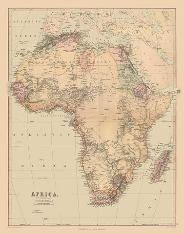 Africa - Bartholomew 1867 White Modern Wood Framed Art Print with Double Matting by Bartholomew