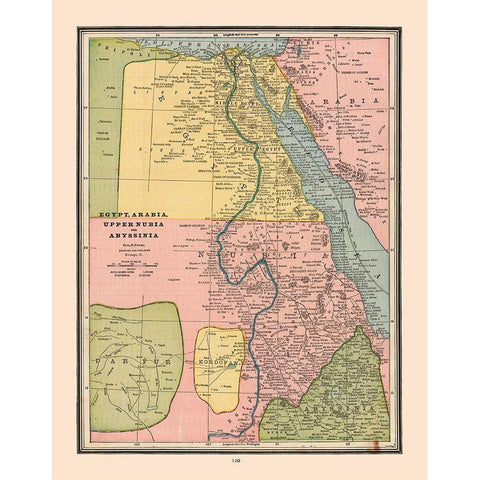 Egypt Arabia Upper Nubia Abyssinia - Cram 1888 Gold Ornate Wood Framed Art Print with Double Matting by Cram