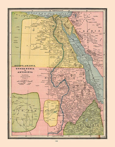 Egypt Arabia Upper Nubia Abyssinia - Cram 1888 White Modern Wood Framed Art Print with Double Matting by Cram