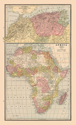 Africa North West Africa - Cram 1888 Black Ornate Wood Framed Art Print with Double Matting by Cram