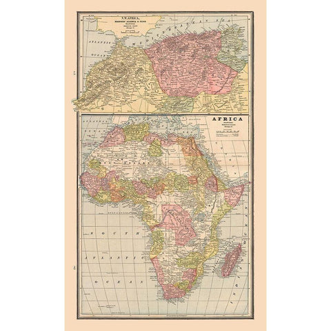 Africa North West Africa - Cram 1888 Gold Ornate Wood Framed Art Print with Double Matting by Cram