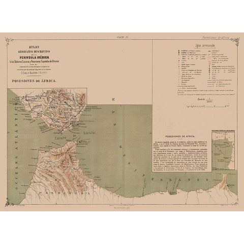 Spanish Possessions in Africa - Valverde 1880 Gold Ornate Wood Framed Art Print with Double Matting by Valverde