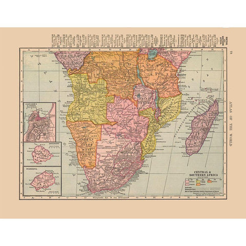 Central Southern Africa - Hammond 1910 Gold Ornate Wood Framed Art Print with Double Matting by Hammond