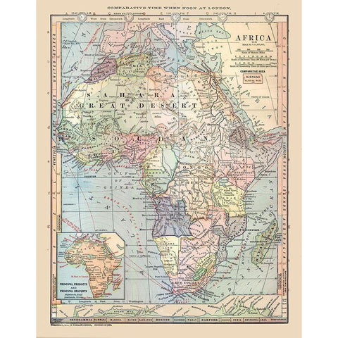 Africa - Monteith 1882 Gold Ornate Wood Framed Art Print with Double Matting by Monteith