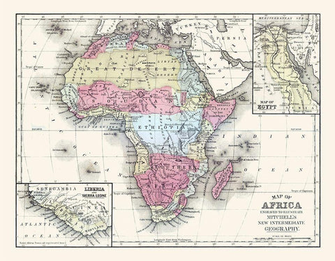 Africa - Mitchell 1877 White Modern Wood Framed Art Print with Double Matting by Mitchell