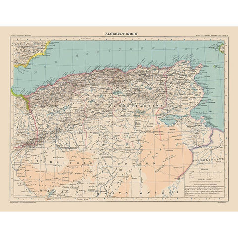 Algeria Tunisia - Schrader 1908 Black Modern Wood Framed Art Print by Schrader