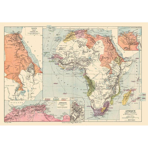 Political Africa - Drioux 1882 Black Modern Wood Framed Art Print by Drioux