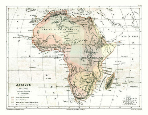 Physical Africa - Cortambert 1880 Black Ornate Wood Framed Art Print with Double Matting by Cortambert