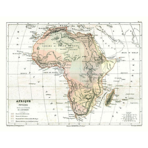 Physical Africa - Cortambert 1880 Black Modern Wood Framed Art Print by Cortambert