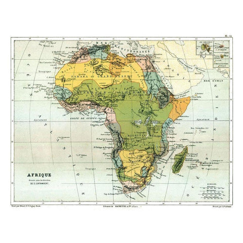 Political Africa - Cortambert 1880 Gold Ornate Wood Framed Art Print with Double Matting by Cortambert