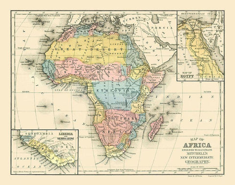 Africa - Mitchell 1869 Black Ornate Wood Framed Art Print with Double Matting by Mitchell