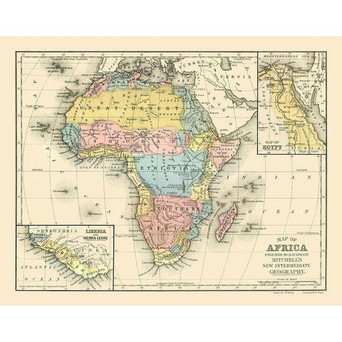 Africa - Mitchell 1869 White Modern Wood Framed Art Print by Mitchell