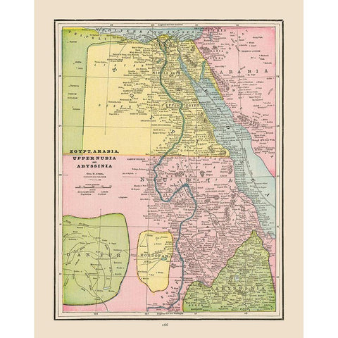 Northeastern Africa - Cram 1892 Black Modern Wood Framed Art Print with Double Matting by Cram