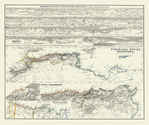 Cyrenaica Numidia Mauretania Africa - Spruner 1865 Black Ornate Wood Framed Art Print with Double Matting by Spruner